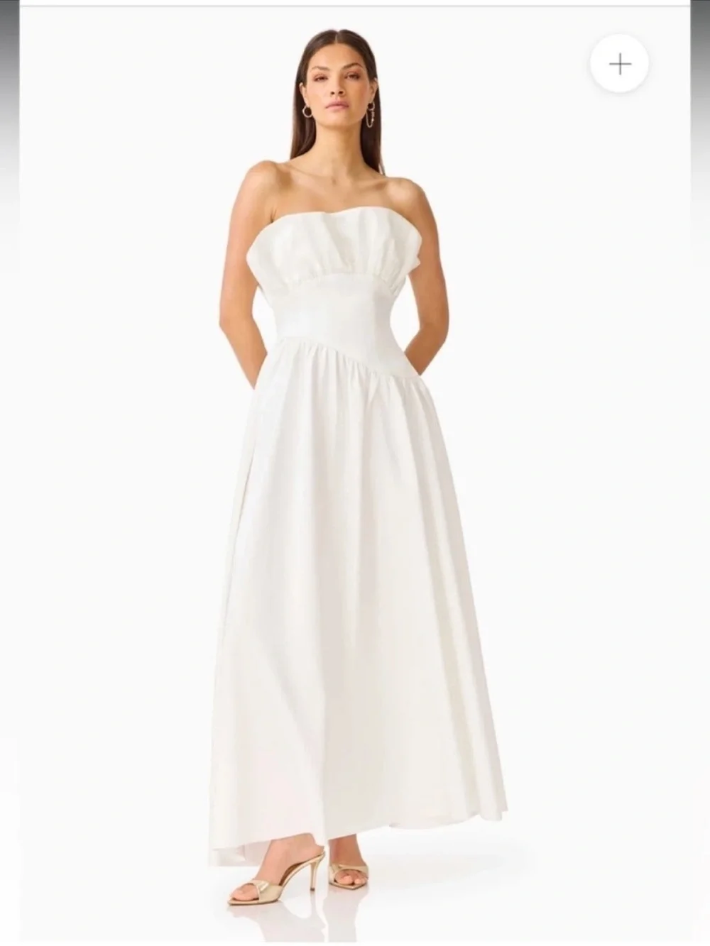 elliatt laurel white satin ruffle bust strapless bridal maxi gown dress small